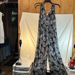 Michael Kors Woman’s Black and White Leaf Print Jumpsuit